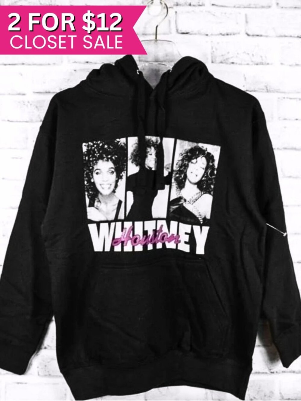 Whitney Houston Black Hoodie Unisex Small Long Sleeve Pullover Band Music Merch